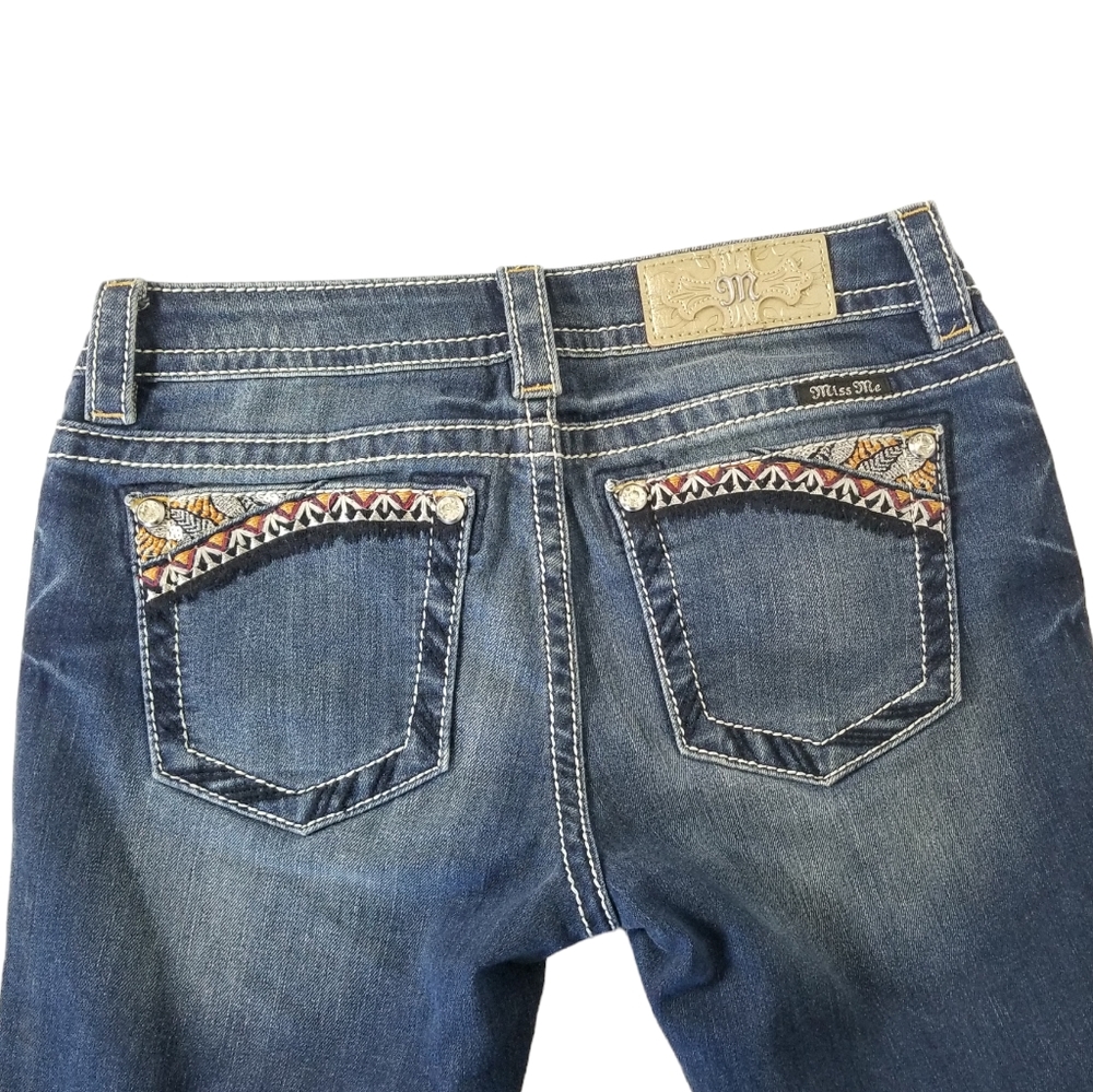 MISS ME Signature Boot Denim Jeans Size 27 Embroidered Rhinestone Bling - Picture 5 of 15